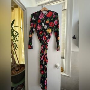 Wray reversible ruched body con dress- eggplant solid color shown in photo